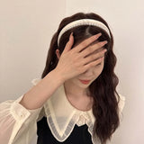 Hivava  -  New Narrow Satin Pearl Double-Layer Headband for Women Retro Elegant Black White Pearl Hair Hoop Wedding Hair Accessories