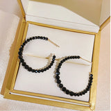 Hivava  -  Large Black Crystal Beaded Hoop Earrings for Woman Trendy Women's Circle Jewelry Accessories Free Shipping Rings Wholesale