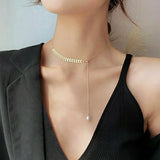 Hivava  -  Fashion Simple Gold Color Pearl Necklaces for Women Long Tassel Pull Design Clavicle Chains Necklace Jewelry Collares