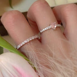 Hivava  -  New Pink Crystal Irregular Heart Rings for Women Luxury Exquisite Zircon Bowknot Open Adjustable Ring Y2K Rings Jewelry