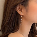 Hivava  -  Fashion Pearl Long Earring For Women Cute Korean Crystal Rhinestone Chain Drop Earrings Bridal Wedding Party Jewelry Gifts