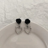 Hivava  -  Y2K Gothic Black Liquid Heart Cross Star Pendant Earrings New Red Zircon Love Dangle Earring Irregular Aesthetic Jewelry