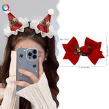 Hivava  -  Christmas Deer Hairpin Girls Women Fashion Anlter Bow Hair Clip Red Cute Elk Hairpins Side Clip Plush Snowflake Hair Accessories