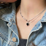 Hivava Y2K Fashion Peach Heart Water Drop Pendant Necklace Women Black Crystal Egirl Sweet Cool Clavicle Chain Aesthetic Jewelry