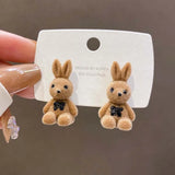 Hivava  -  Fashion Pink Flocking Bear Rabbit Stud Earrings for Women Girl Korean Cute Animal Small Bear Earrings Birthday Jewelry Gift