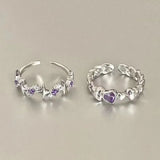 Hivava  -  jewelry 2pcs Korean Adjustable Opening Ring Silver Crystal Finger Rings Delicate Unique Jewelry Accessories Women