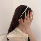 Hivava  -  New Narrow Satin Pearl Double-Layer Headband for Women Retro Elegant Black White Pearl Hair Hoop Wedding Hair Accessories