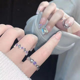 Hivava 2pcs Fashion Shiny Purple Rhinestone Opening Couple Rings for Women Men Vintage Crystal Star Adjustable Ring Lover Y2K Jewelry