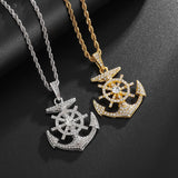 Hivava Hip Hop Cubic Zirconia Pirate Ship Anchor Compass Pendant Necklace Men Women Fashion Lucky Amulet Jewelry Gift Couple