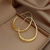 Hivava  -  Hot Sale GoldSilver Color Needle Geometric Oval Hoop Earrings For Women Simple Desgin Earrings Party Wedding Jewelry Accessories