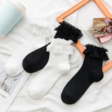 Hivava  Women Socks Lace Lolita Jk Japanese Style White Black Solid kawaii Girl Cotton Cute Ankle Socks For Famale носки женские