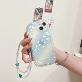 Hivava  3D Blue Butterfly Pearl Chain Laser Phone Case For Iphone 13ProMax 13 15 14Pro 15ProMax 14 Pro Max Shell Partern Motting Fundas