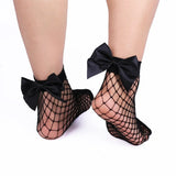 Hivava  Chic Women's Harajuku Breathable White Bow knot Fishnet Socks.Sexy Hollow out Mesh Nets Socks Ladies Girl's Lolita Style Bow Sox