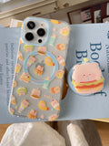 Hivava  Cute Piggy Burger Dessert Phone Case For Iphone 14 13 15 14Pro 15Pro 12 Pro Max Magnetic Stand Holder Transparent Cartoon Cover