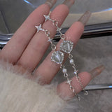 Hivava  -  Korean Y2K Star Heart Tassel Earrings Zircon Cross Star Love Opal Drop Earring Elegant Aesthetic Rhinestone Heart Dangle Earring