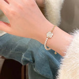 Hivava  -  Vintage White Camellia Flower Bracelets For Women Elegant Double Layer Simulated Pearl Beads Chain Bracelet Jewelry Trend