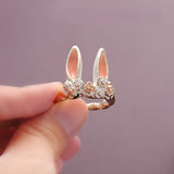 Hivava Fashion Cute Pink Rabbit Open Rings For Women Kids Lovely Animal Bunny Ears Opening Finger Cuff Girls Jewelry Gifts Anillo