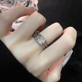 Hivava  -  Irregular Cross Star Opal Rings Y2K Natural Stone Star Ring for Women Men Couple Rings Moonstone Zircon Ring Unisex Jewelry