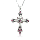 Hiava  -  Large Gothic Cross Drill Pendant Jewelry Necklace Silver Color Red Tone Punk Jewellery Fashion Charm Statement Women Gift