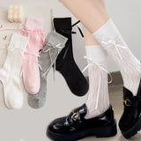 Hivava  New JK Japanese Style Kawaii Socks Ballet Bow Ribbon Bowknot Bandage Cute Long Stocking Women Lolita Sweet Girls Black White Sox