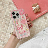 Hivava Lovely Kitten Pink Stripes Shiny Phone Case For Iphone 15ProMax 12 13 15 Pro Max 13Pro 14Pro Laser Pearl Chain Ins Cute Fundas