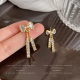 Hivava  -  Gold Color Shiny Bow Stud Earrings For Women Fashion Exquisite Dainty Rhinestone Bow Dangle Earrings Jewelry Friends Gift