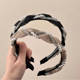 Hivava  Korean Double Pearl Rhinestone Headband Lace Braided Hairband Hair Hoop Bezel Crystal Headbands for Women Girl Hair Accessories