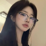 Hivava  Korean Tsquare Glasses Frame Girl Ins No Makeup Plain Glasses Men Light Eyewear Cute Decorative Computer Glasses