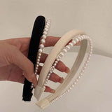 Hivava  -  New Narrow Satin Pearl Double-Layer Headband for Women Retro Elegant Black White Pearl Hair Hoop Wedding Hair Accessories