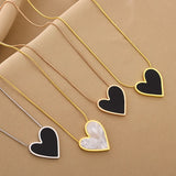 Hivava Do Not Fade White Black Shell Heart Stainless Steel Pendant Necklace for Women Luxury Korean Fashion Aesthetic Chains Necklaces