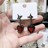 Hivava  -  Y2K Gothic Black Liquid Heart Cross Star Pendant Earrings New Red Zircon Love Dangle Earring Irregular Aesthetic Jewelry