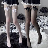 Hivava  White Bow Silk Stockings Women's Japanese JK Over-the-knee Stockings Girls Sexy Lace High Thigh Fishnet Socks Long Lolita Socks