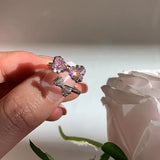 Hivava  -  New Pink Crystal Irregular Heart Rings for Women Luxury Exquisite Zircon Bowknot Open Adjustable Ring Y2K Rings Jewelry