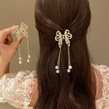 Hivava  -  Butterfly Metal Hair Clip Claw Fashion Pearl Tassel Hair Crabs Hairpin Women Fashion Ponytail Elegant Headwear Accessories