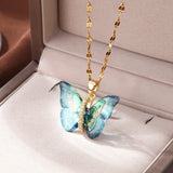 Hivava Gorgeous Colorful Butterfly Zircon Copper Pendant Women Fashion Elegant Decorative Stainless Steel Chain Anniversary Gift