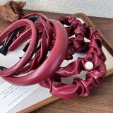 Hivava  -  Retro Red Leather Wide Sponge Headband Pearl Hair Band for Woman Fashion Temperament Hair Hoop Female Party Hair Accessories New