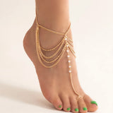 Hivava  New Beach Barefoot Sandal Jewelry Elegant Bride Sexy Women's Fashion Charm Layer Chain Link Crystal Beads Foot Anklet Bracelet