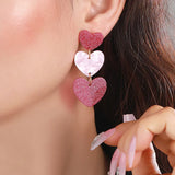 Hivava  -  Pink Barbie Powder Love Heart Earrings Dopamine Girl Acrylic Layer Sweet Heart Dangle Earring for Women Grils Cute Party Jewelry