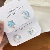 Hivava  -  Korean Simple Blue Opal Star Moon Stud Earrings for Women Exquisite Zircon Cross Planet Round Earrings Aesthetic Jewelry Gifts