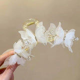 Hivava  -  Korean Mesh Flower Rhinestone Butterfly Claw Women Girls Large New High-Grade Sweet Hairpin Back Head Clip Headdress Shark Clip