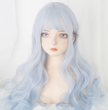 Hivava Aqua Blue Gradient Neat Bang Long Curly Wig