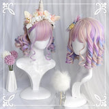 Hivava Pastal Pink Rainbow Unicorn Cute Romantic Roll Short Wig