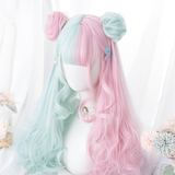 Hivava Japanese Harajuku Pink Mint Mixed Princess Wig Kawaii Daily Long Curly Hair Lolita Wig