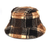 Hivava Brown Plaid Fuzzy Bucket Hat