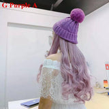 Hivava Colorful Knitting Hat With Removable Long Curly Wig 6