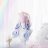 Hivava Lolita Pink Blue Gradient Long Curly Wig