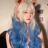 Hivava White Blue Mixed Large Wavy Long Curly Wig