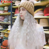 Hivava Colorful Knitting Hat With Removable Long Curly Wig 5