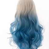 Hivava White Blue Mixed Large Wavy Long Curly Wig