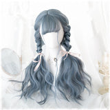 Hivava Lolita Blue Gray Wavy Long Curly Wig